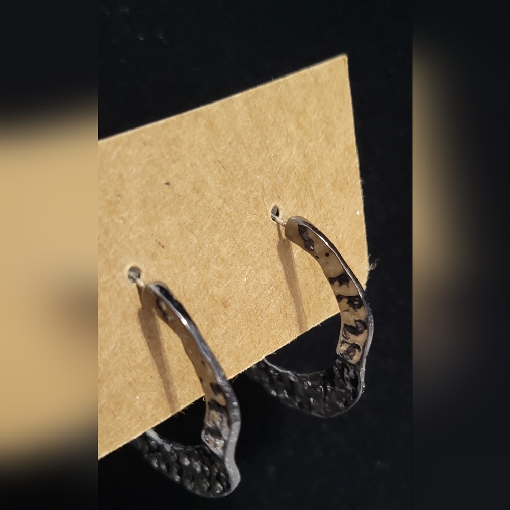 Gunmetal Textured Hoop Earrings